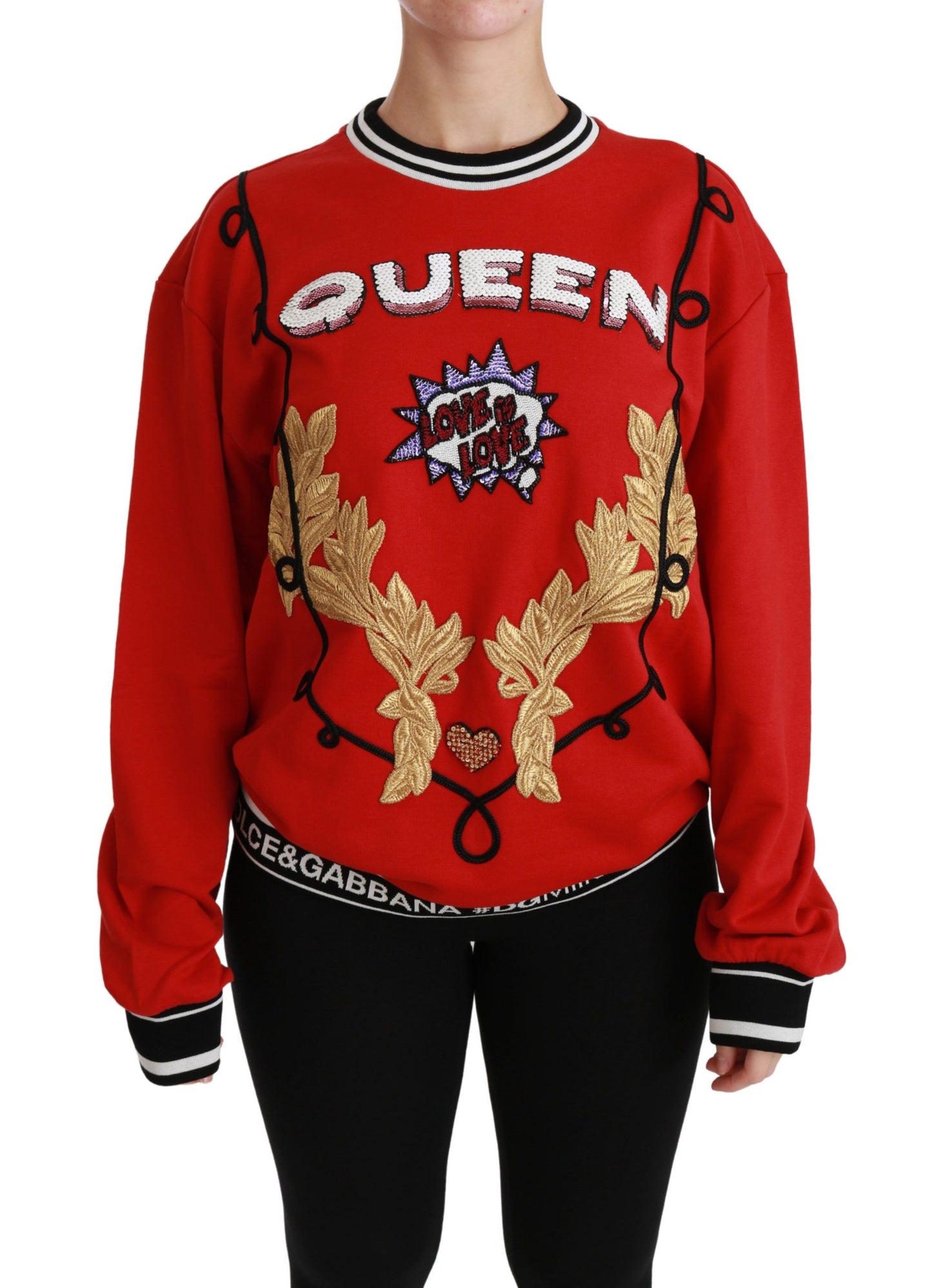 Dolce & Gabbana Radiant Red Sequined Crew Neck Sweater