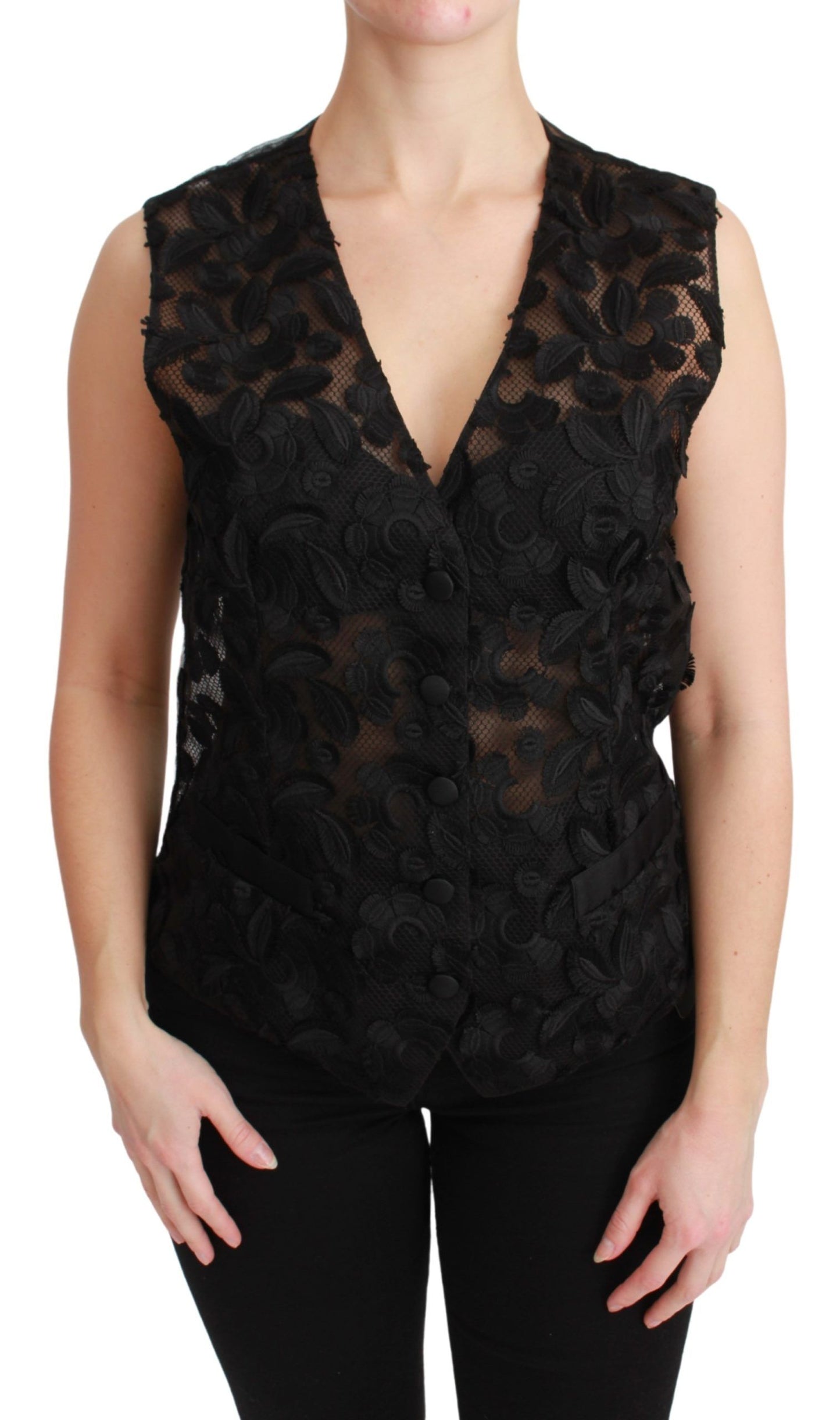 Dolce & Gabbana Elegant Floral Black Silk Blend Vest