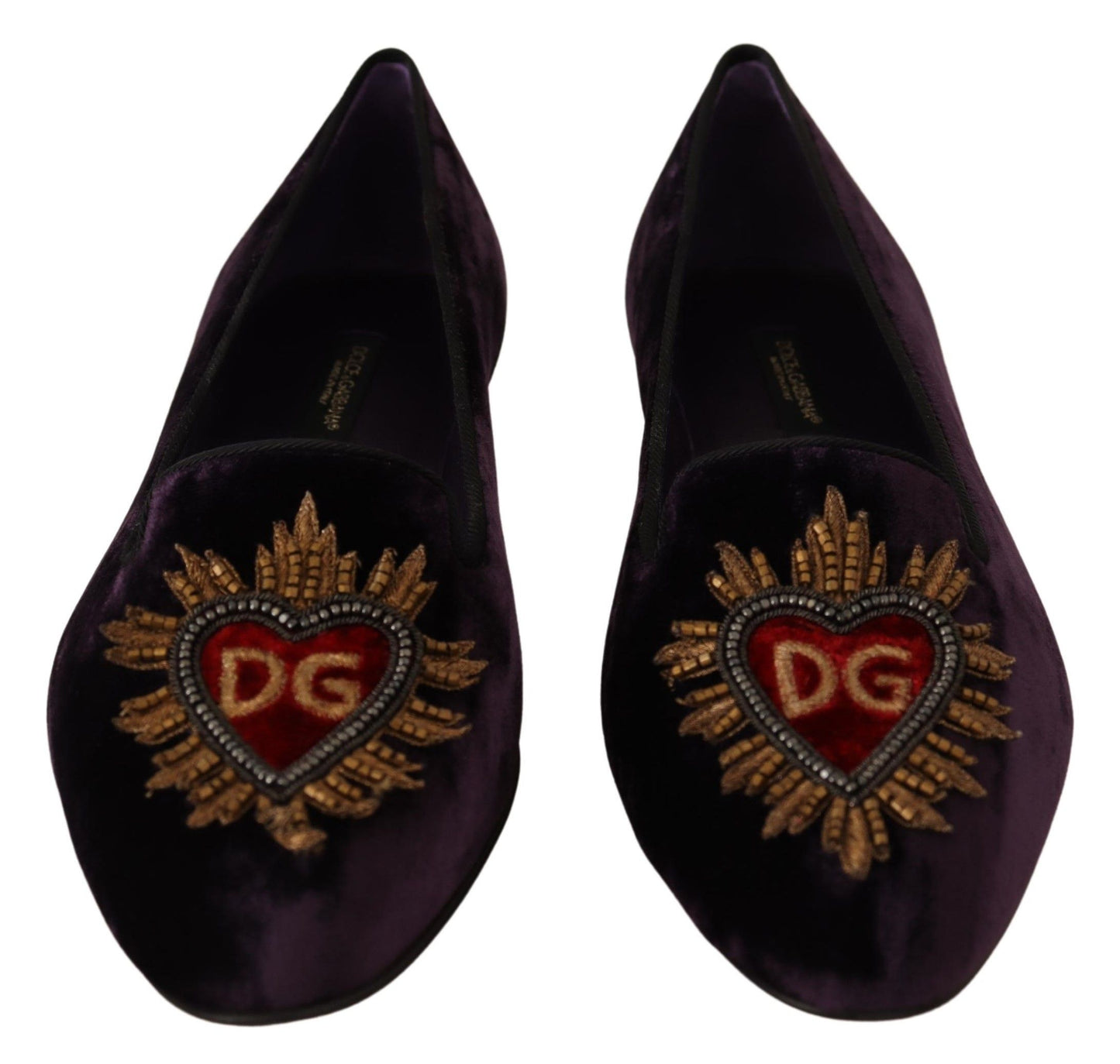 Dolce & Gabbana Chic Purple Velvet Loafers with Heart Detail