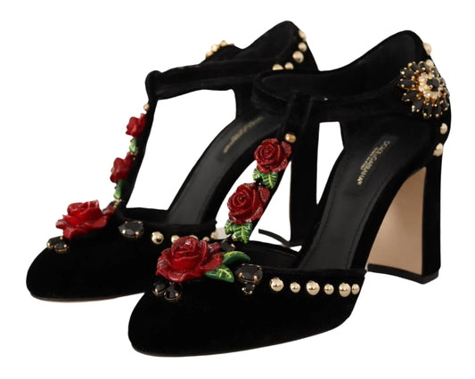 Dolce & Gabbana Elegant Velvet T-Strap Mary Jane Pumps