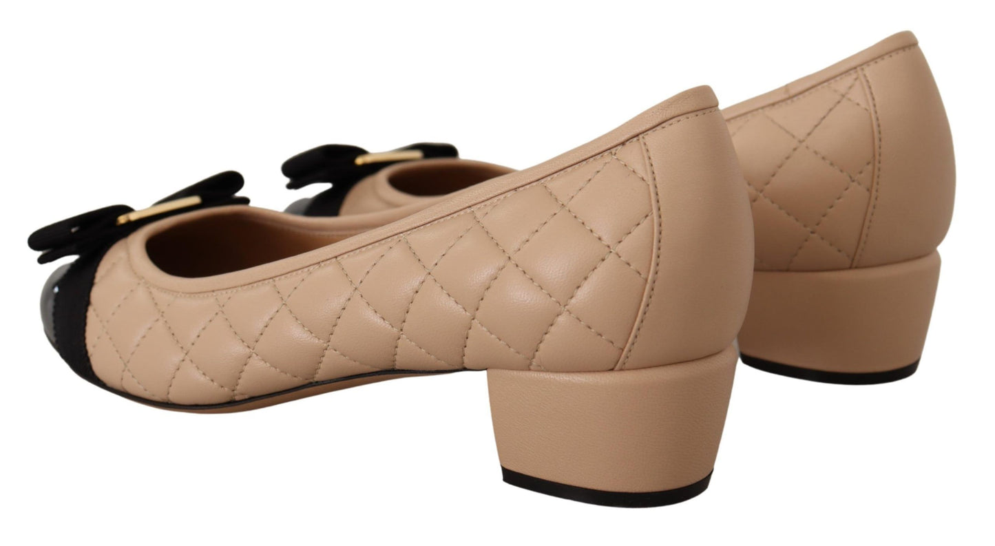 Salvatore Ferragamo Elegant Quilted Leather Pumps in Beige and Black