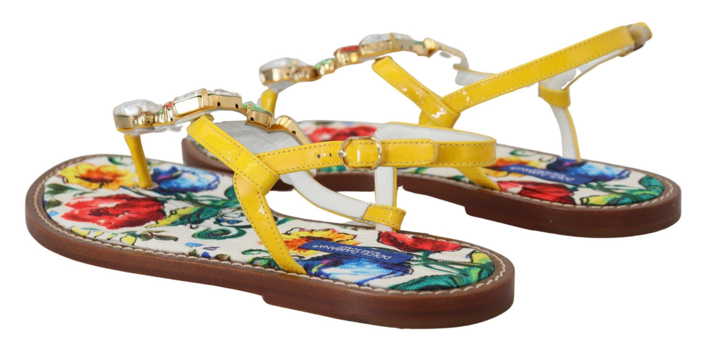 Dolce & Gabbana Majolica Crystal Embellished Leather Sandals