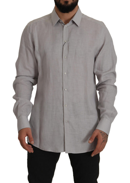 Dolce & Gabbana Elegant Grey Slim Fit Linen Shirt