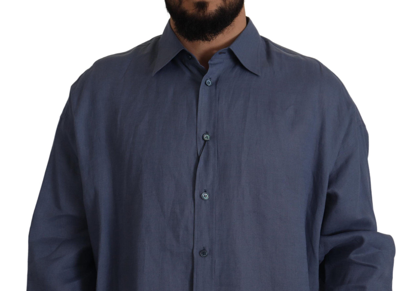 Dolce & Gabbana Elegant Dark Blue Linen Dress Shirt