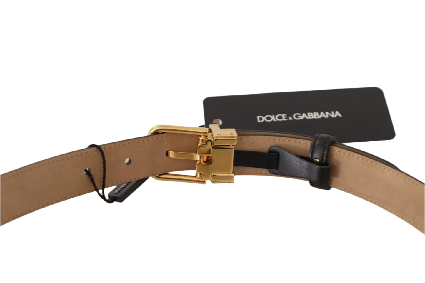 Dolce & Gabbana Elegant Black Leather Belt with Engraved Buckle