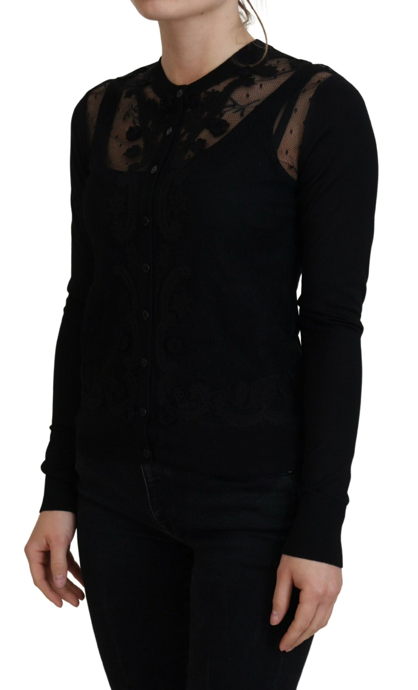 Dolce & Gabbana Elegant Black Floral Lace Cardigan Sweater