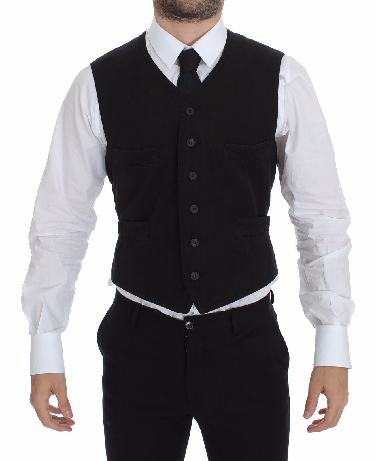 Dolce & Gabbana Elegant Black Cotton Blend Dress Vest