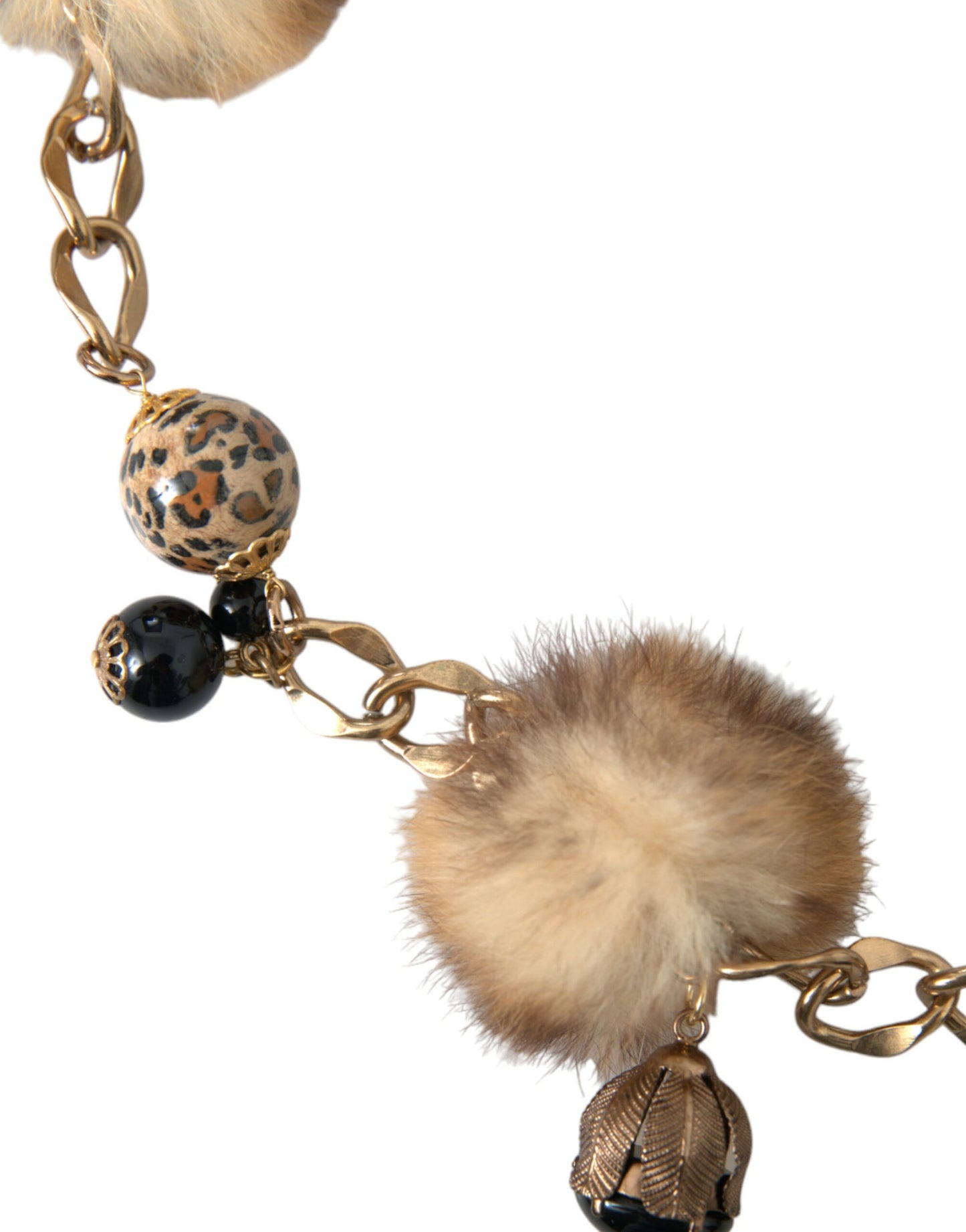 Dolce & Gabbana Gold Brass Leopard Fur Pearl Collier Chain Belt