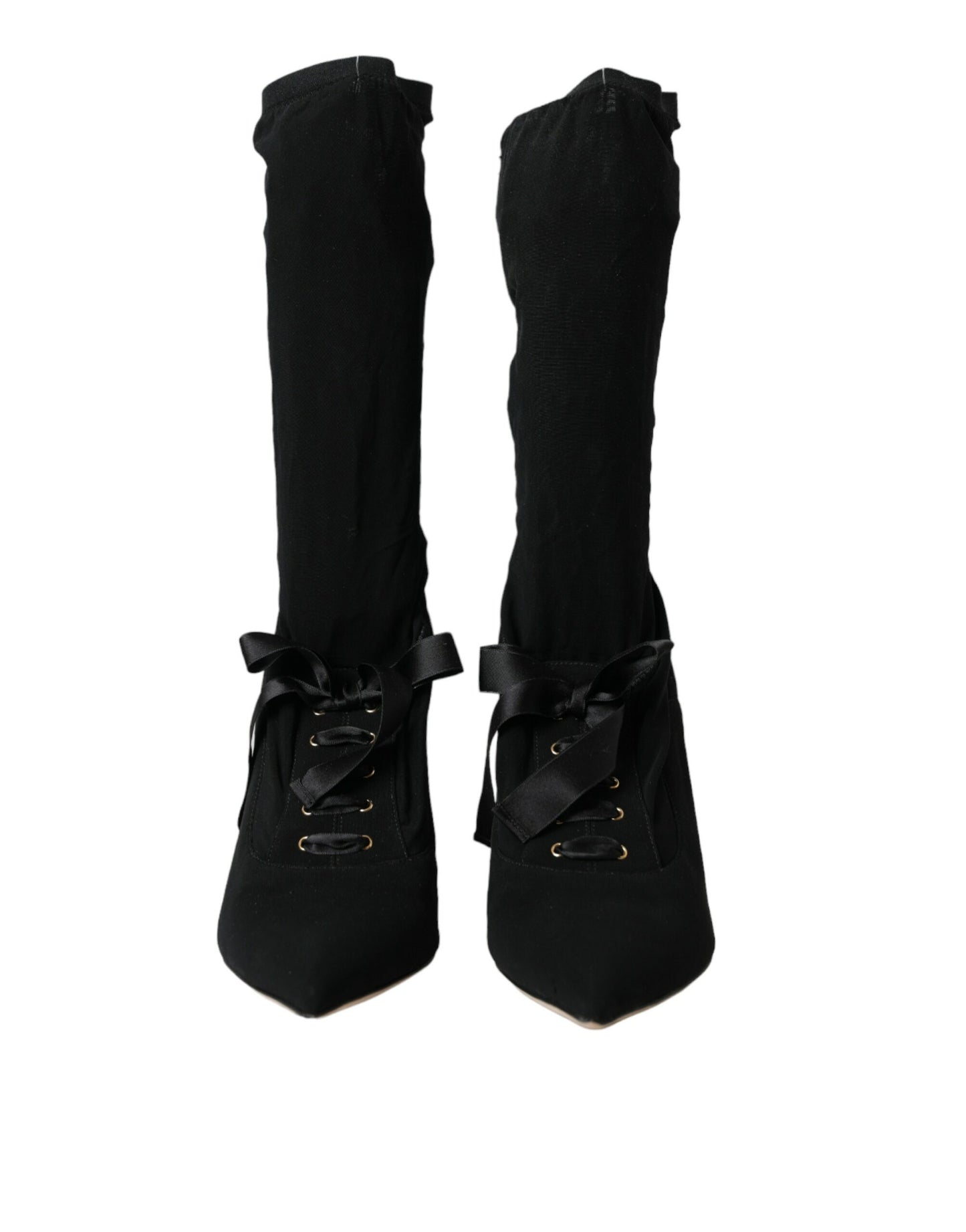 Dolce & Gabbana Black Stiletto Heels Mid Calf Boots Shoes