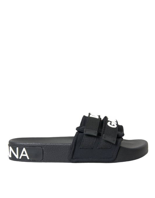 Dolce & Gabbana Black Neoprene Slides Flats Beachwear Shoes