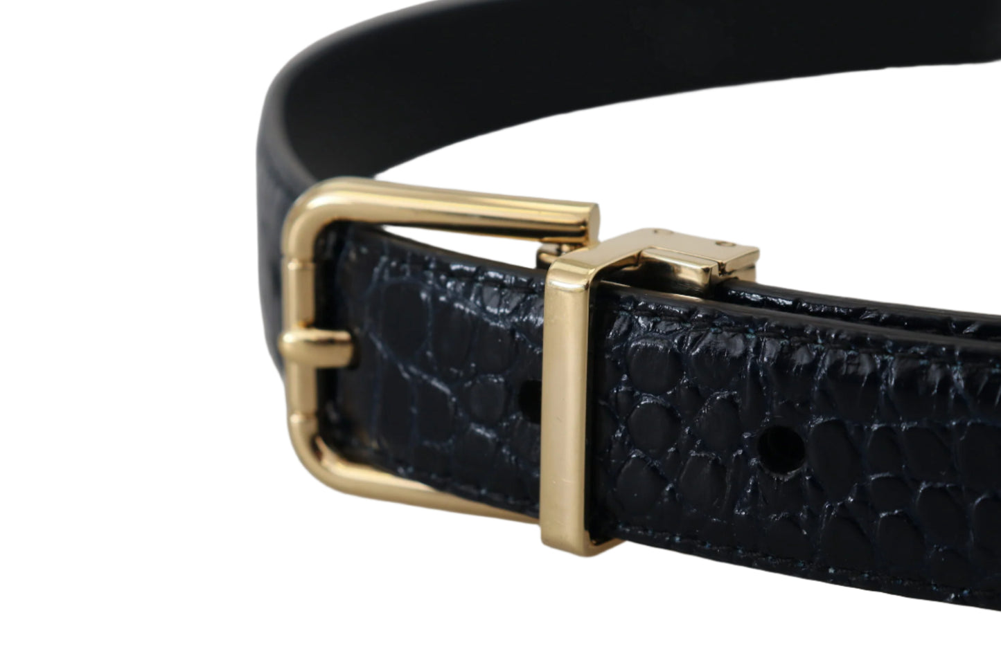 Dolce & Gabbana Black Exotic Leather Gold Metal Buckle Belt