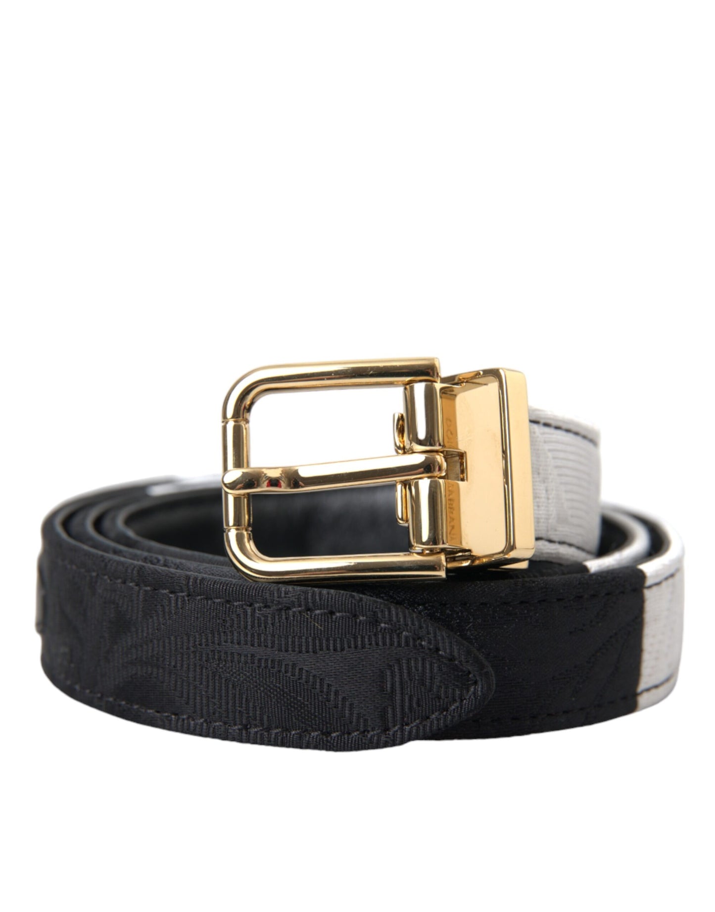 Dolce & Gabbana Black White Patchwork Gold Metal Buckle Belt