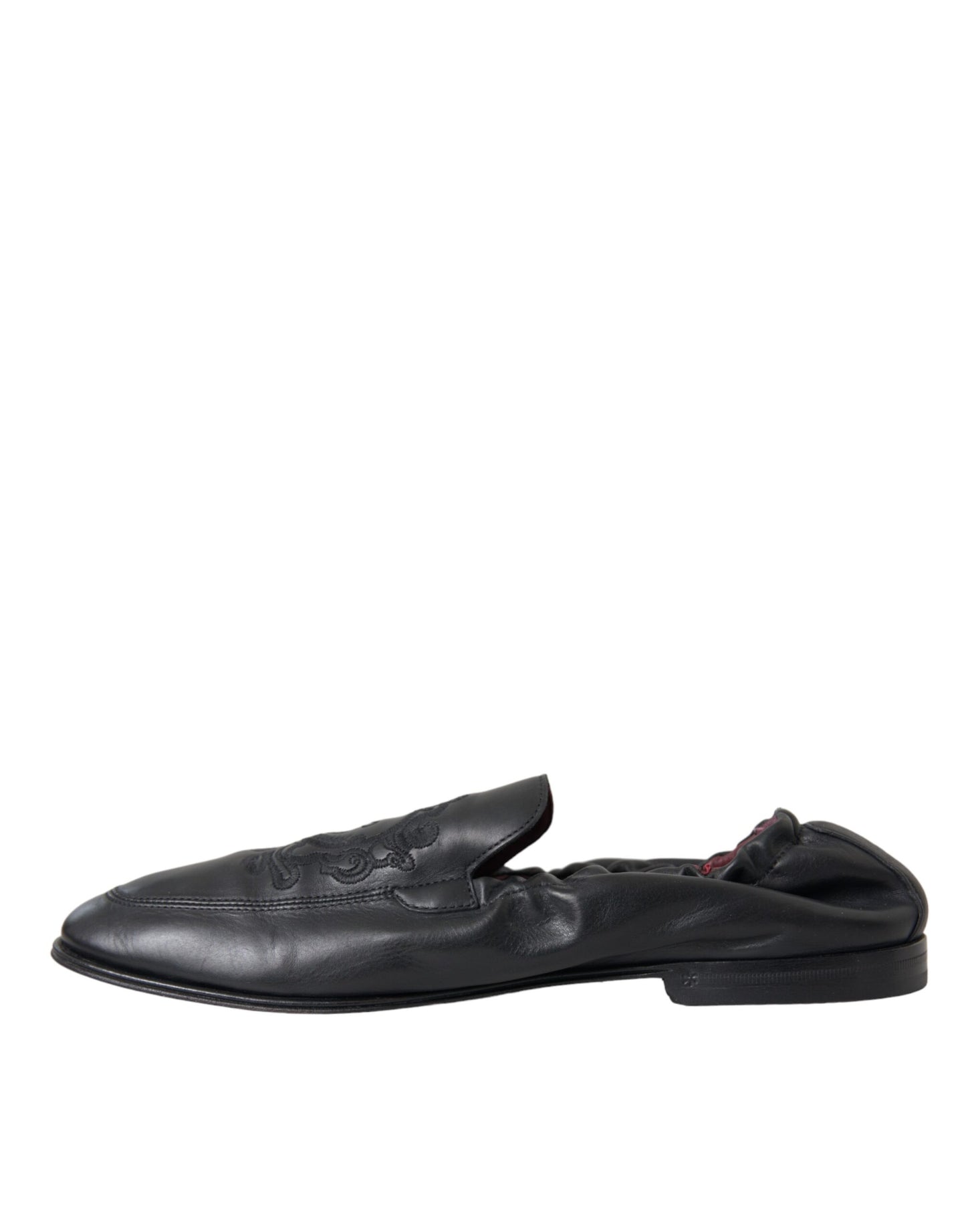 Dolce & Gabbana Black Logo Embroidered Leather Loafer Men Dress Shoes