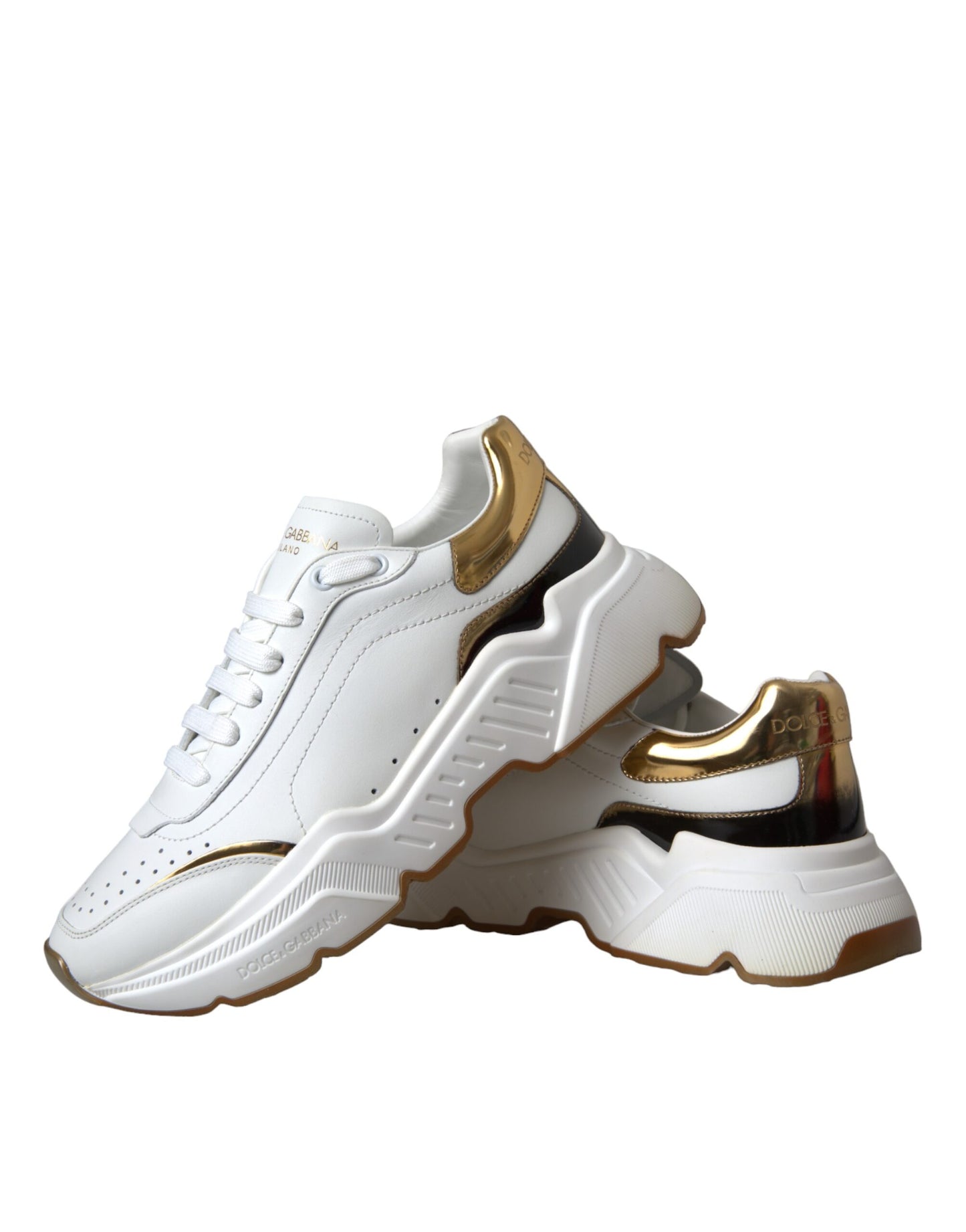 Dolce & Gabbana White Gold DAYMASTER Leather Sneakers Shoes