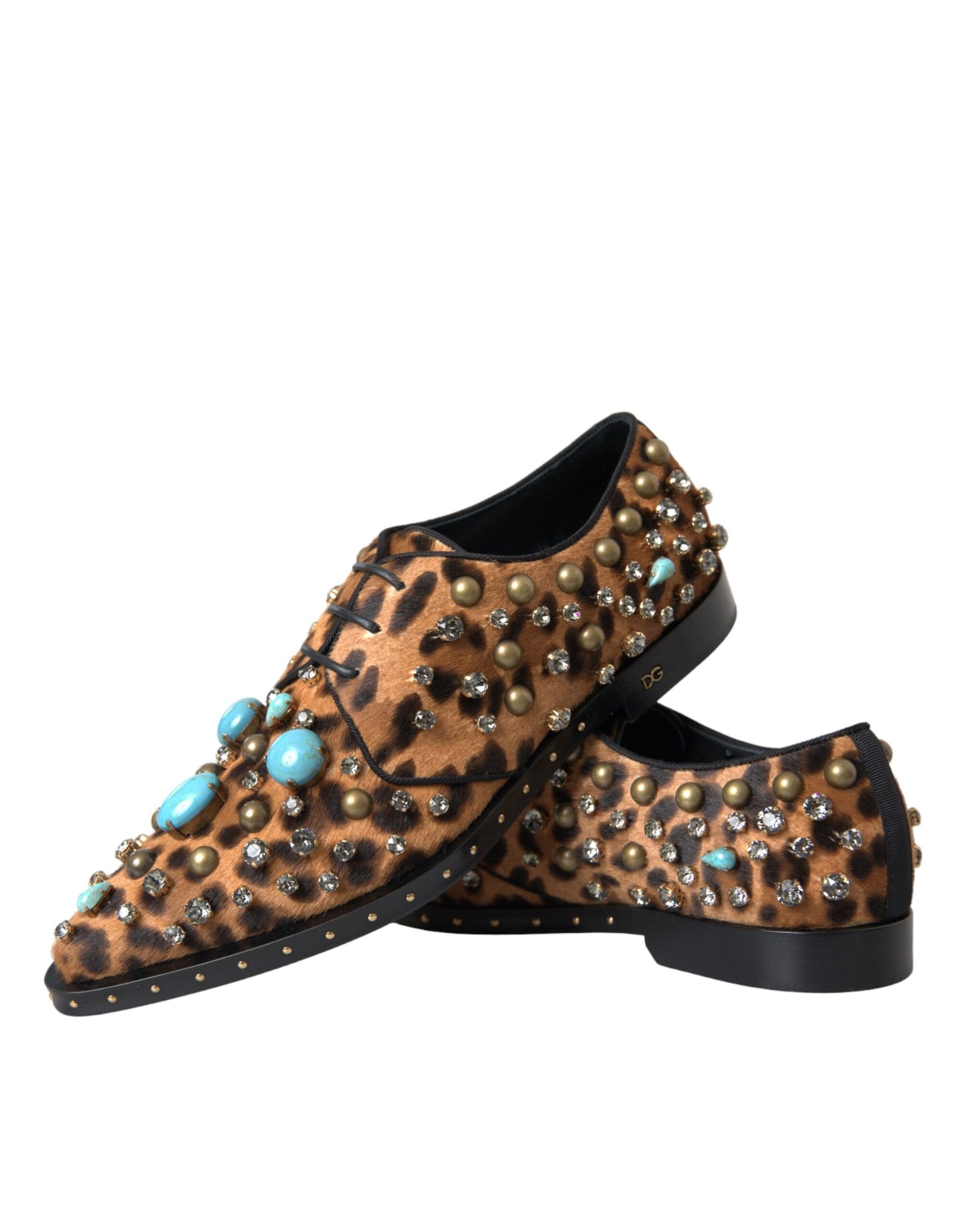 Dolce & Gabbana Brown Leopard Hair Crystal Dress Broque Shoes