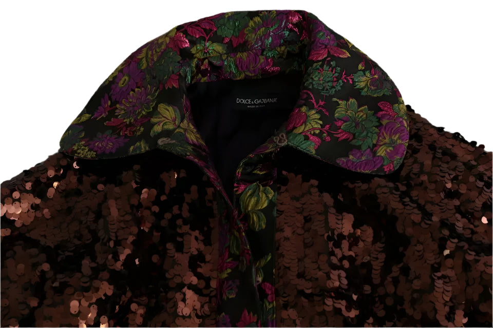 Dolce & Gabbana Multicolor Sequined Long Coat Jaquard Jacket