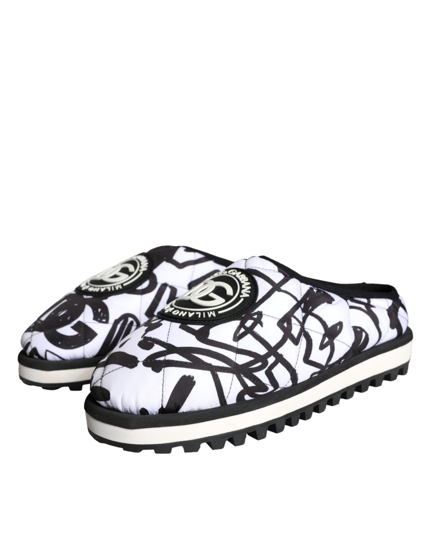 Dolce & Gabbana Black White Quilted Logo Sandals Slides Shoes