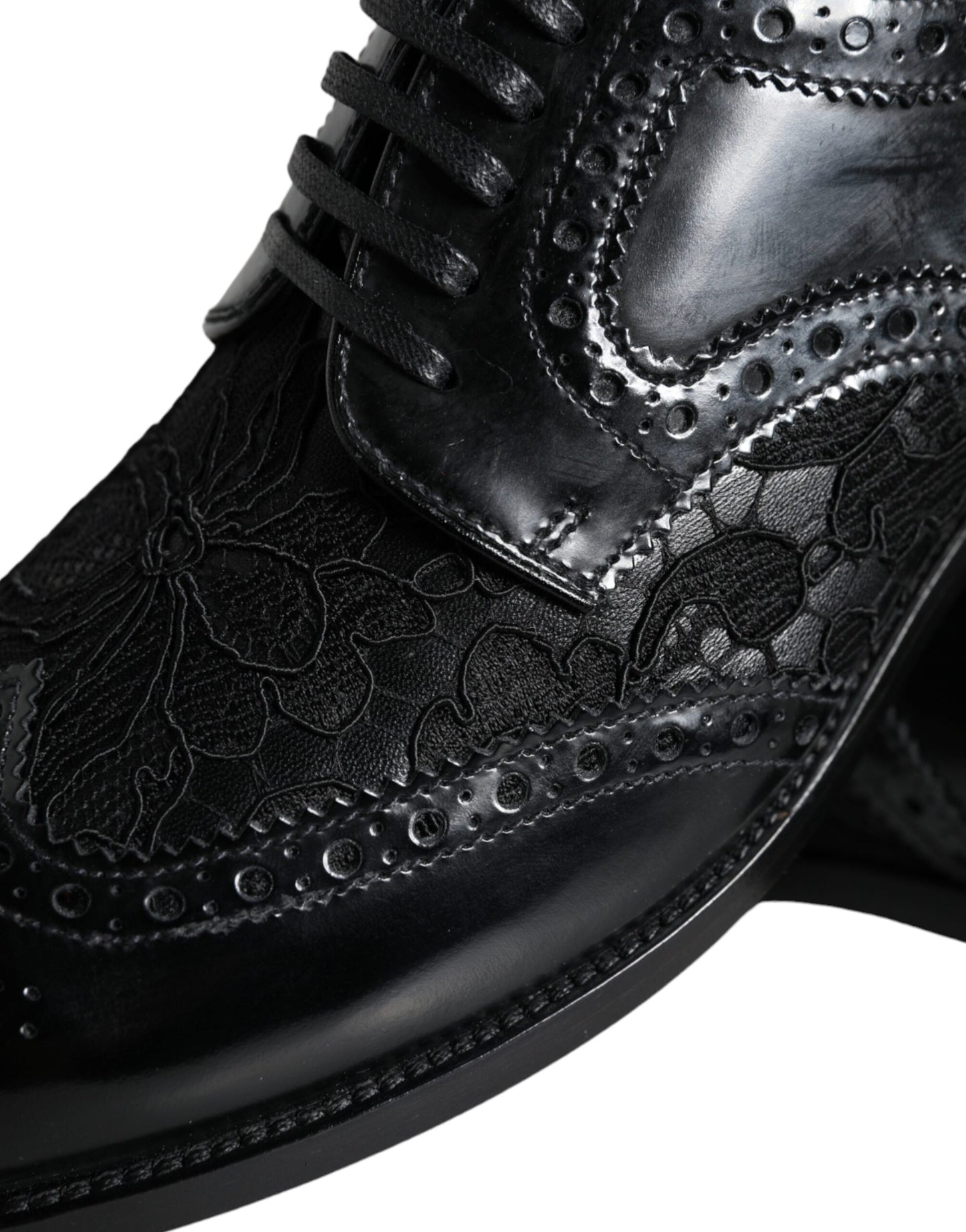 Dolce & Gabbana Black Leather Floral Lace Dress Formal Shoes