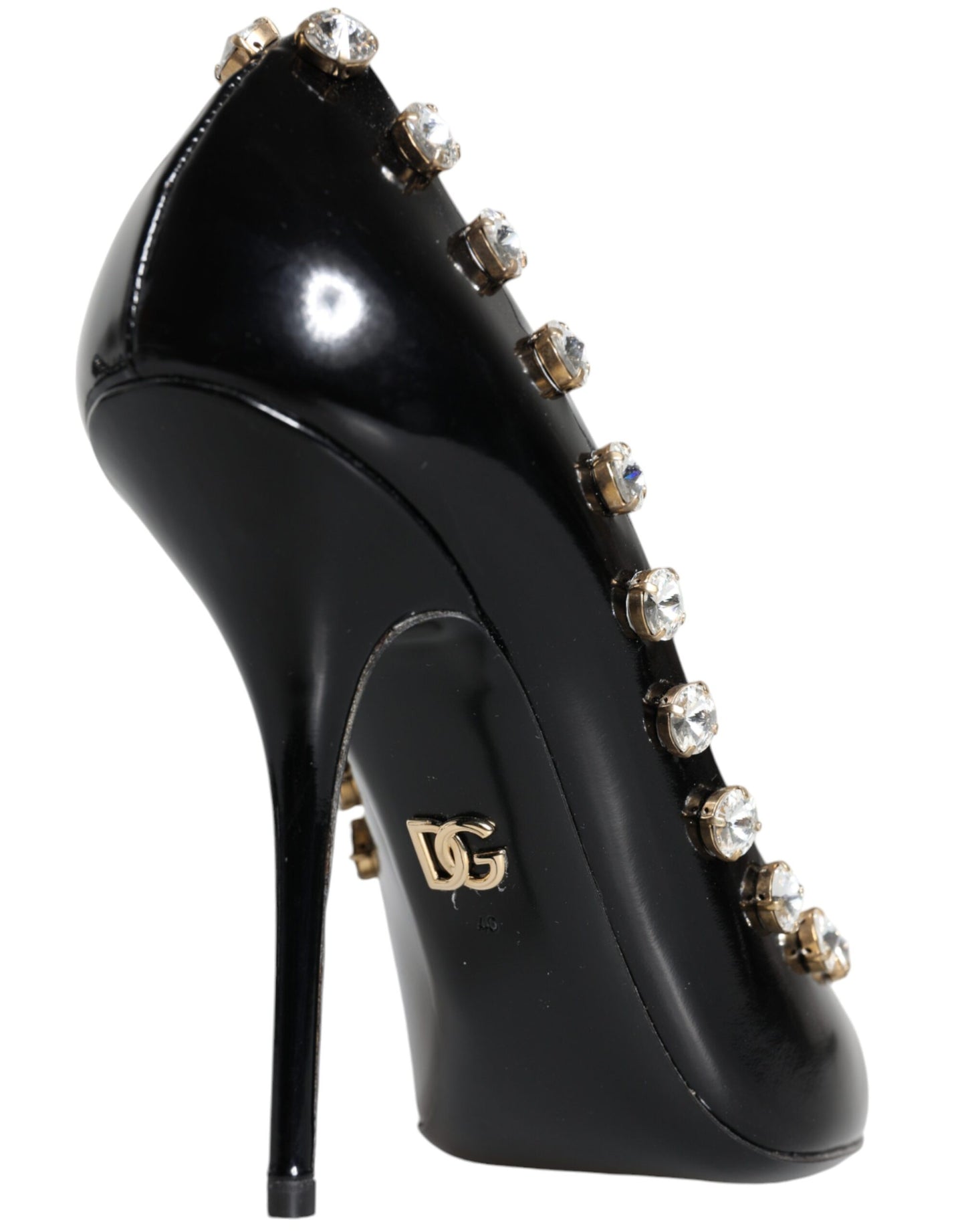 Dolce & Gabbana Black Crystals Leather High Heels Pumps Shoes