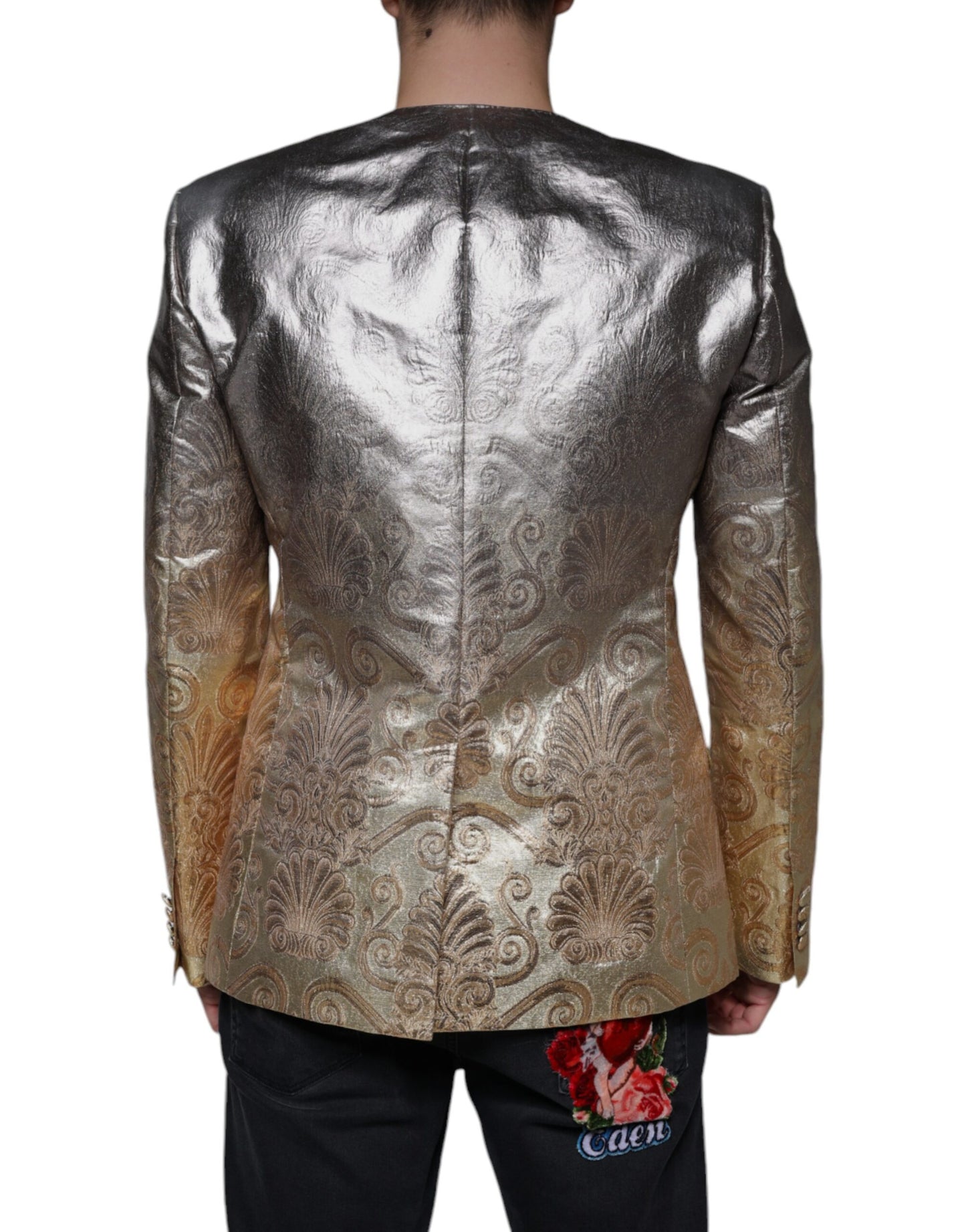 Dolce & Gabbana Gold Jacquard Single Breasted Dress Blazer