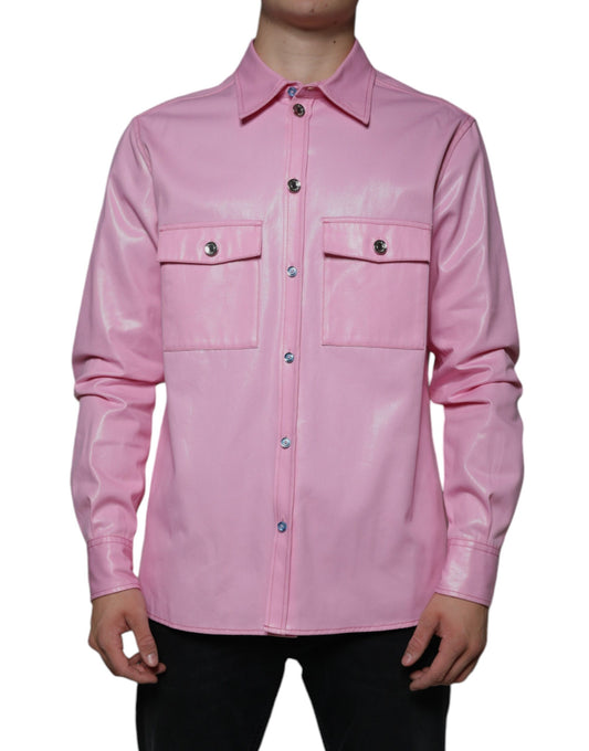 Dolce & Gabbana Pink Cotton Collared Button Down Shirt