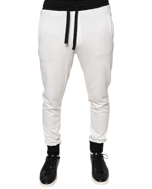 Dolce & Gabbana White Cotton Slim Men Jogger Sweatpants Pants