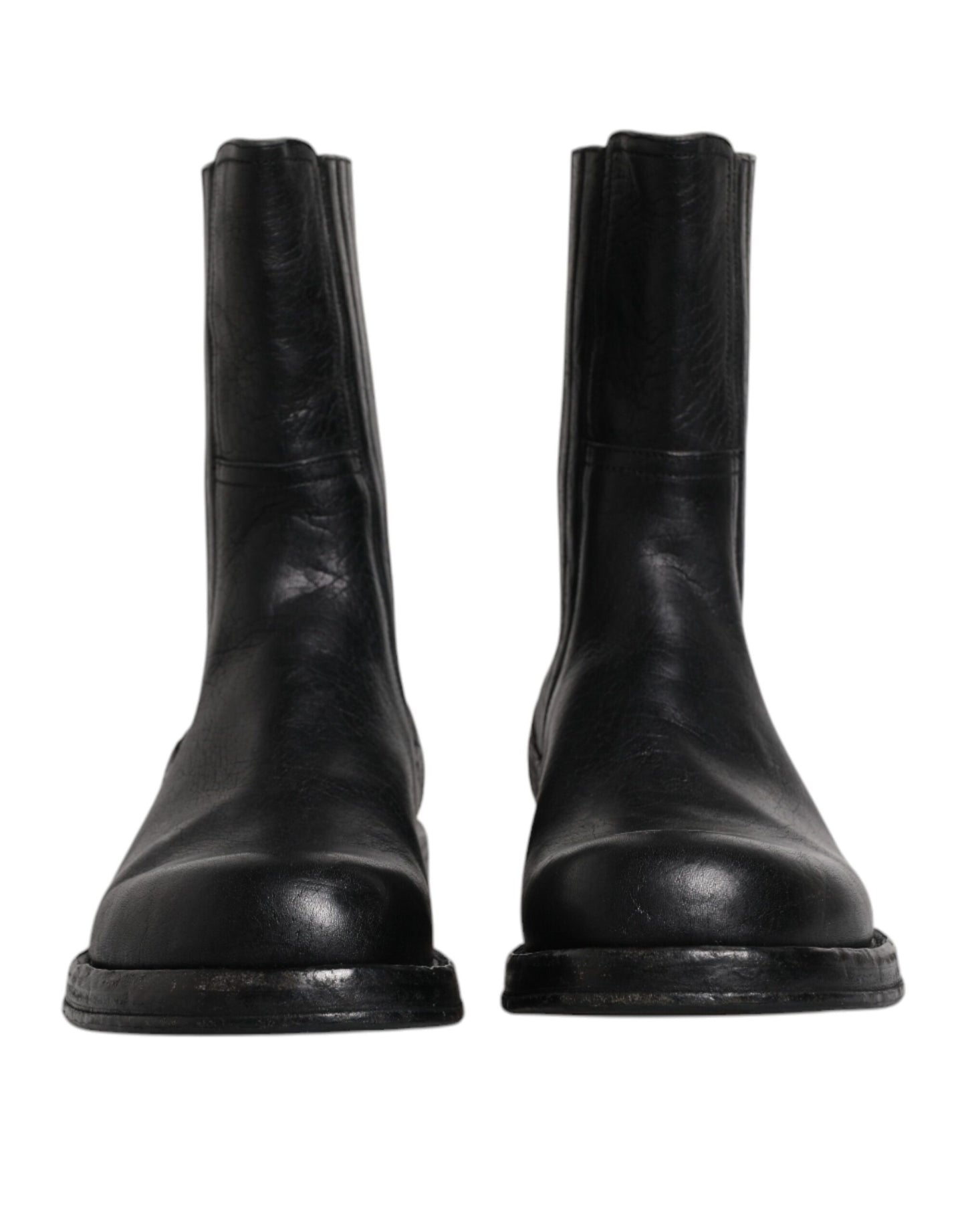 Dolce & Gabbana Black Horse Leather Mid Calf Boots Shoes