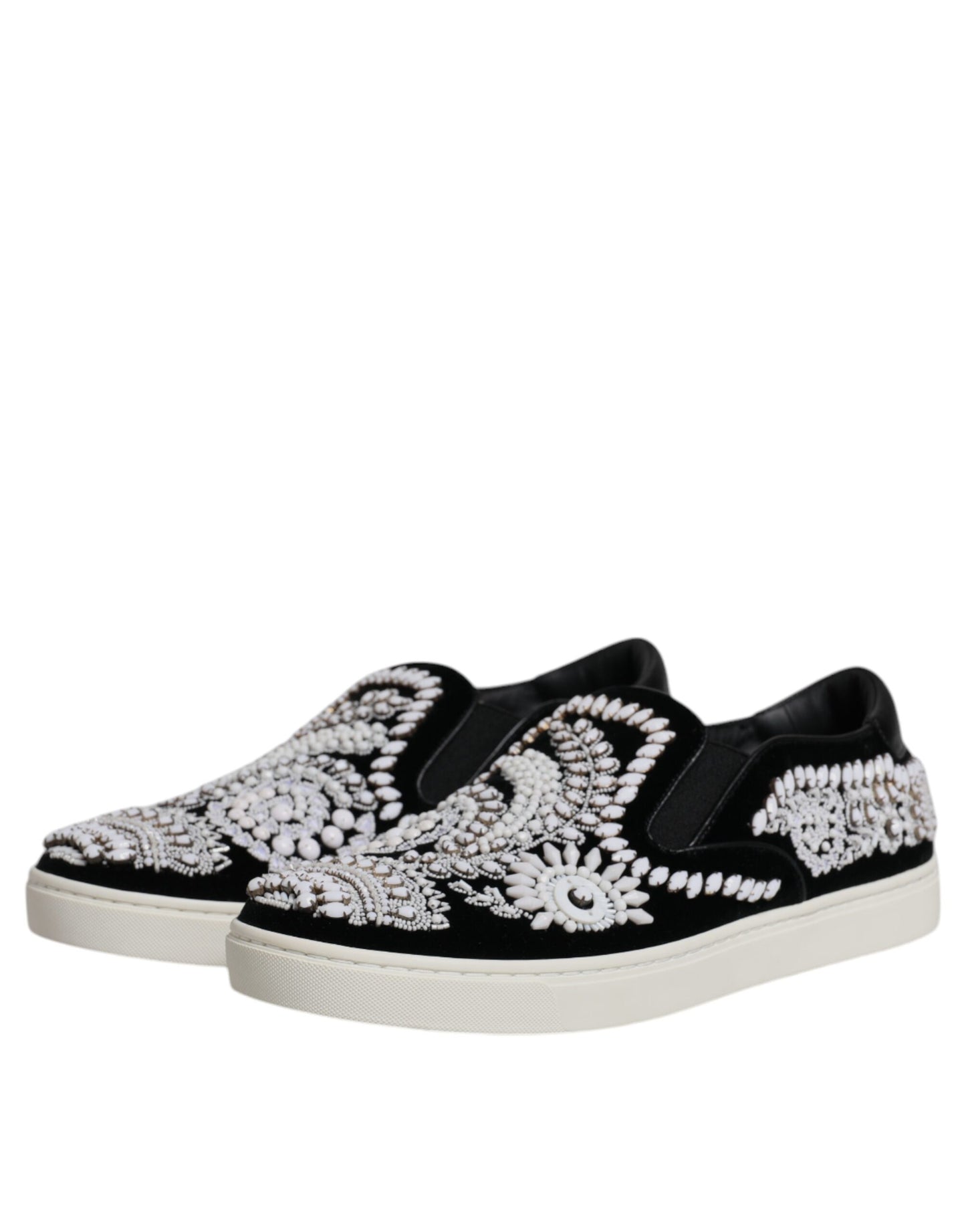 Dolce & Gabbana Black Embellished London Men Slip On Shoes