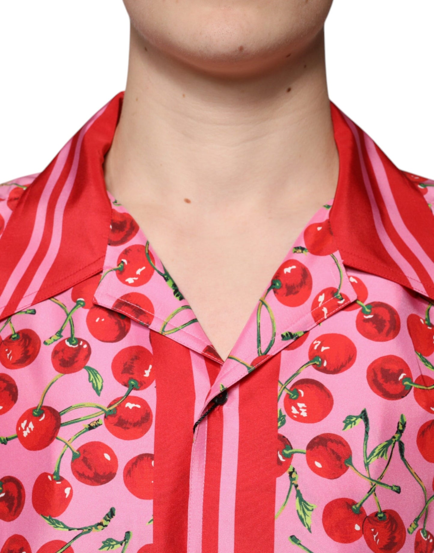 Dolce & Gabbana Pink Cherry Silk Button Down Casual Shirt