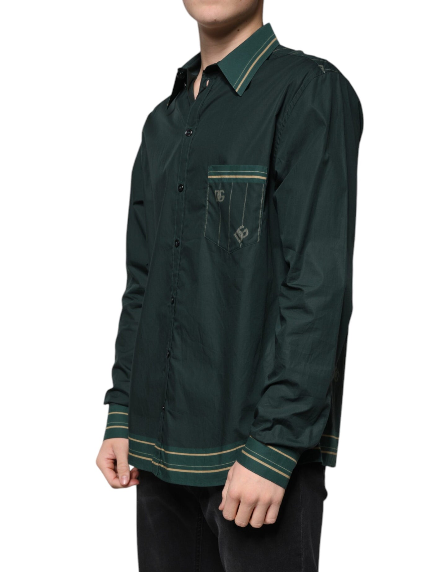 Dolce & Gabbana Green Logo Long Sleeve MARTINI Casual Shirt