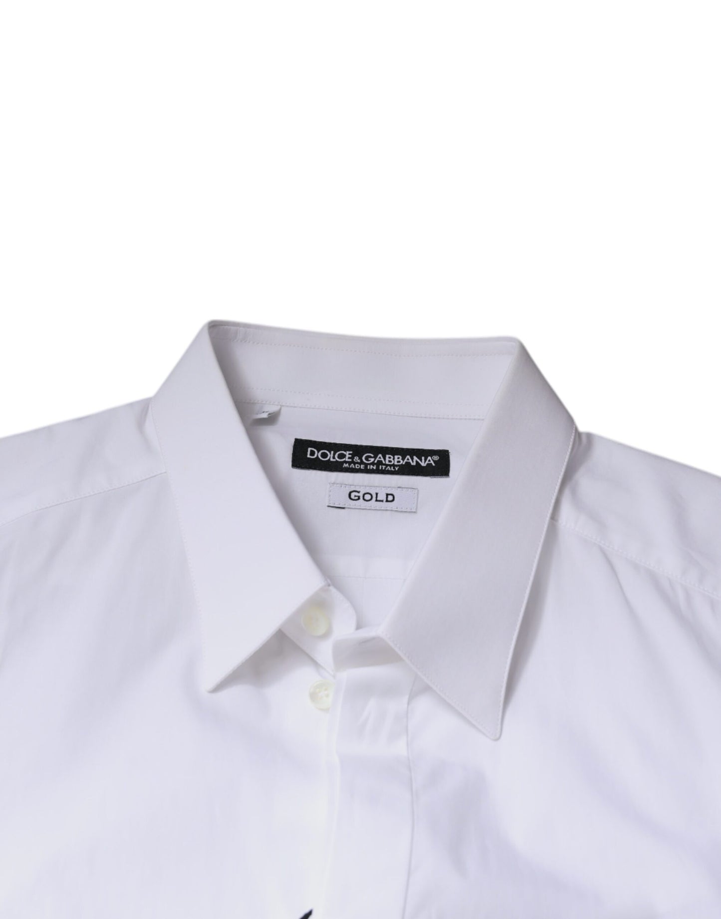 Dolce & Gabbana White Cotton Logo Formal Men GOLD Dress Shirt