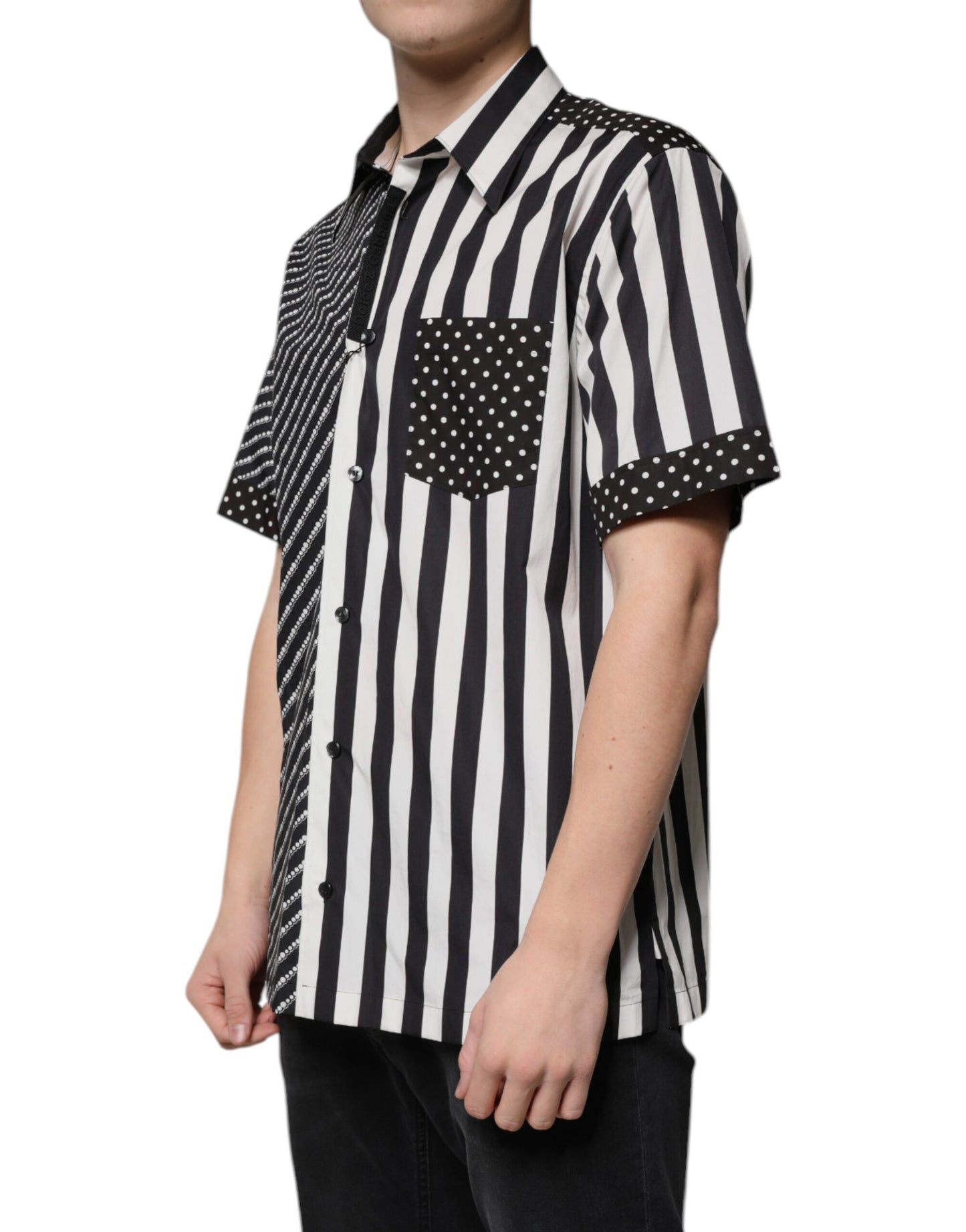 Dolce & Gabbana Black White Striped Button Down Casual Shirt