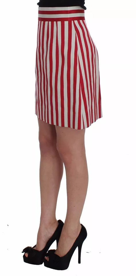 Dolce & Gabbana Silver Red Striped Above Knees Skirt