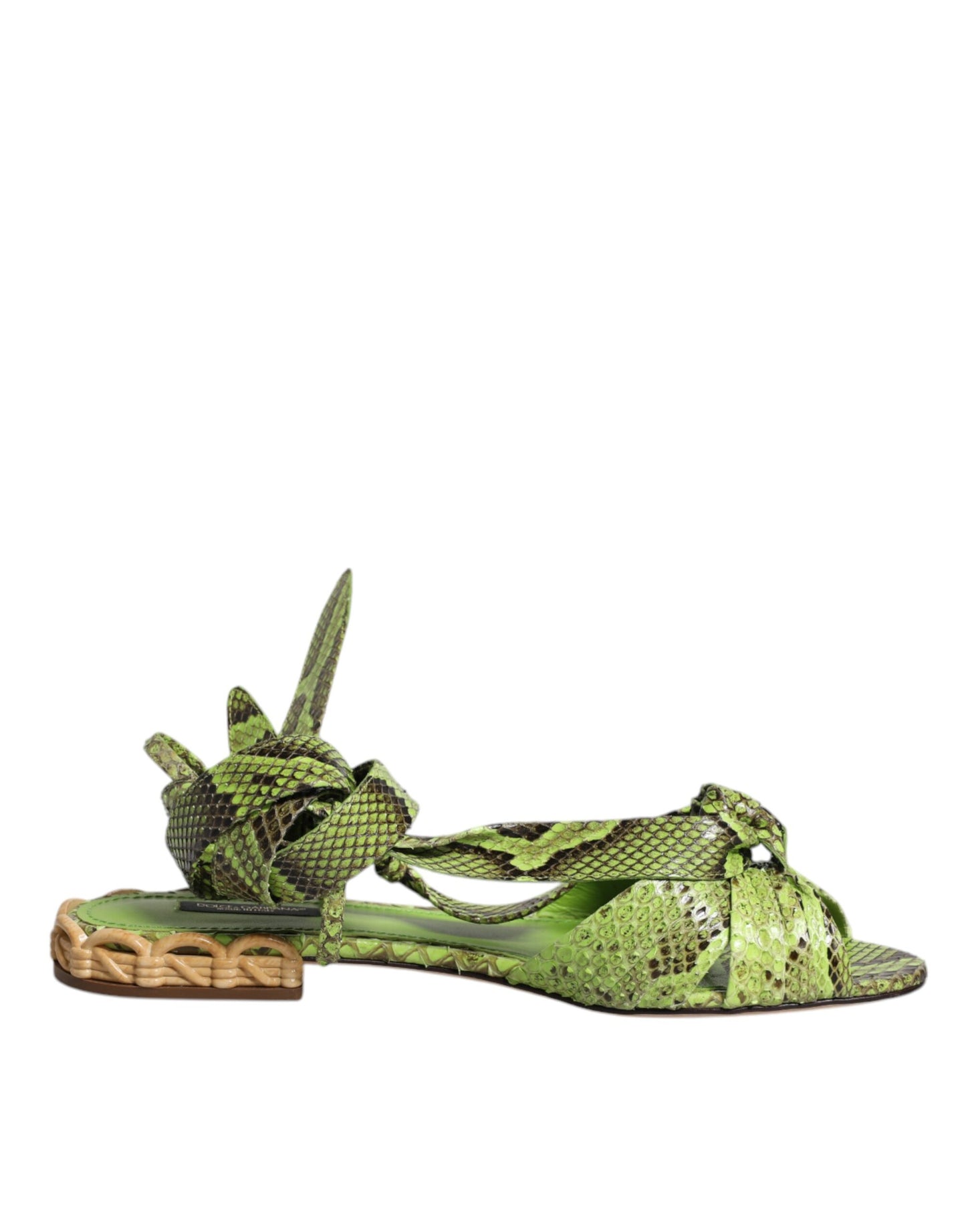 Dolce & Gabbana Green Animal Print Ankle Wrap Sandals Shoes