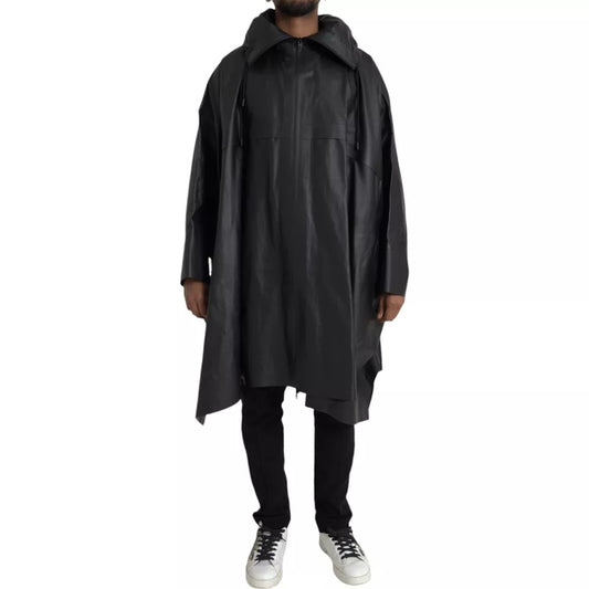 Bottega Veneta Black Leather Hooded Men Trenchcoat Jacket