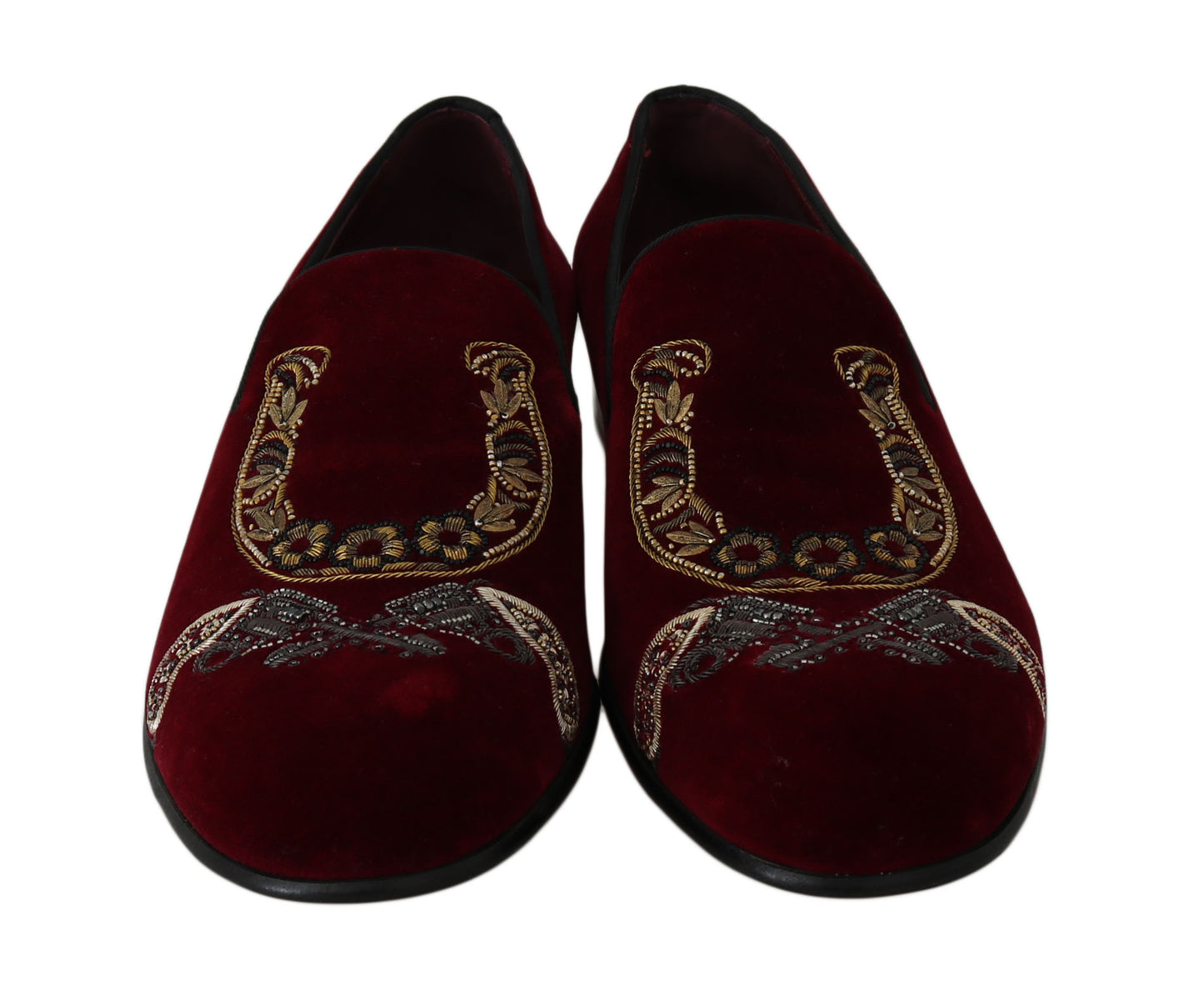 Dolce & Gabbana Bordeaux Velvet Sequined Men's Loafers