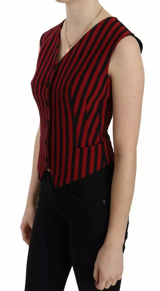 Dolce & Gabbana Red Black Stripe Vest Waistcoat Blouse Top