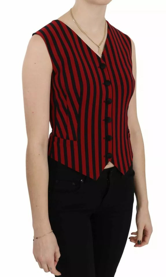 Dolce & Gabbana Red Black Stripe Vest Waistcoat Blouse Top