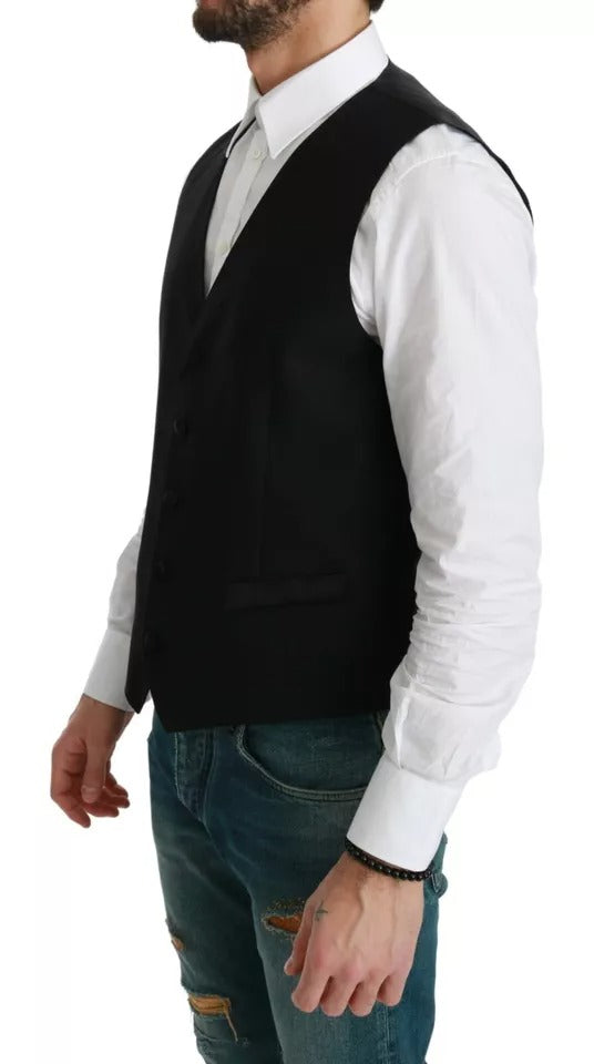 Dolce & Gabbana Black Virgin Wool Waistcoat Formal Vest