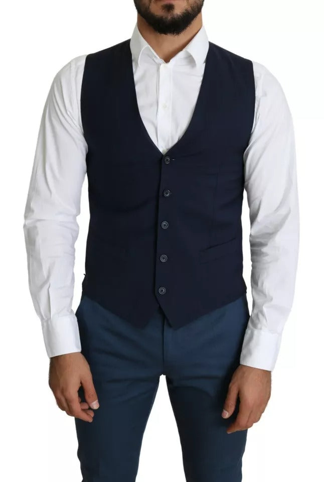 Dolce & Gabbana Navy Blue Men Formal Dress Waistcoat Vest