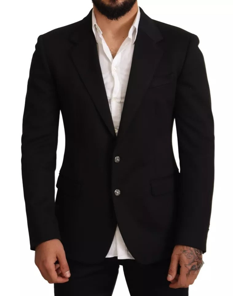 Dolce & Gabbana Black Cotton Slim Fit Coat Jacket Blazer