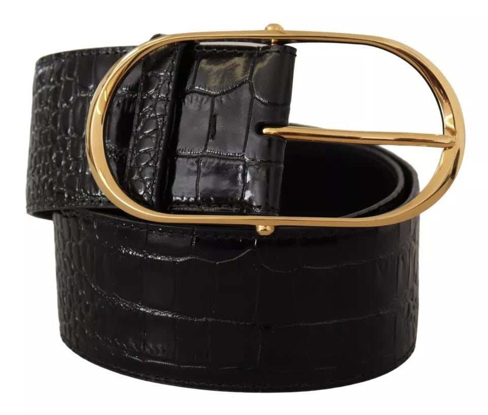 Dolce & Gabbana Black Wide Embossed Leather Gold Metal Buckle Belt