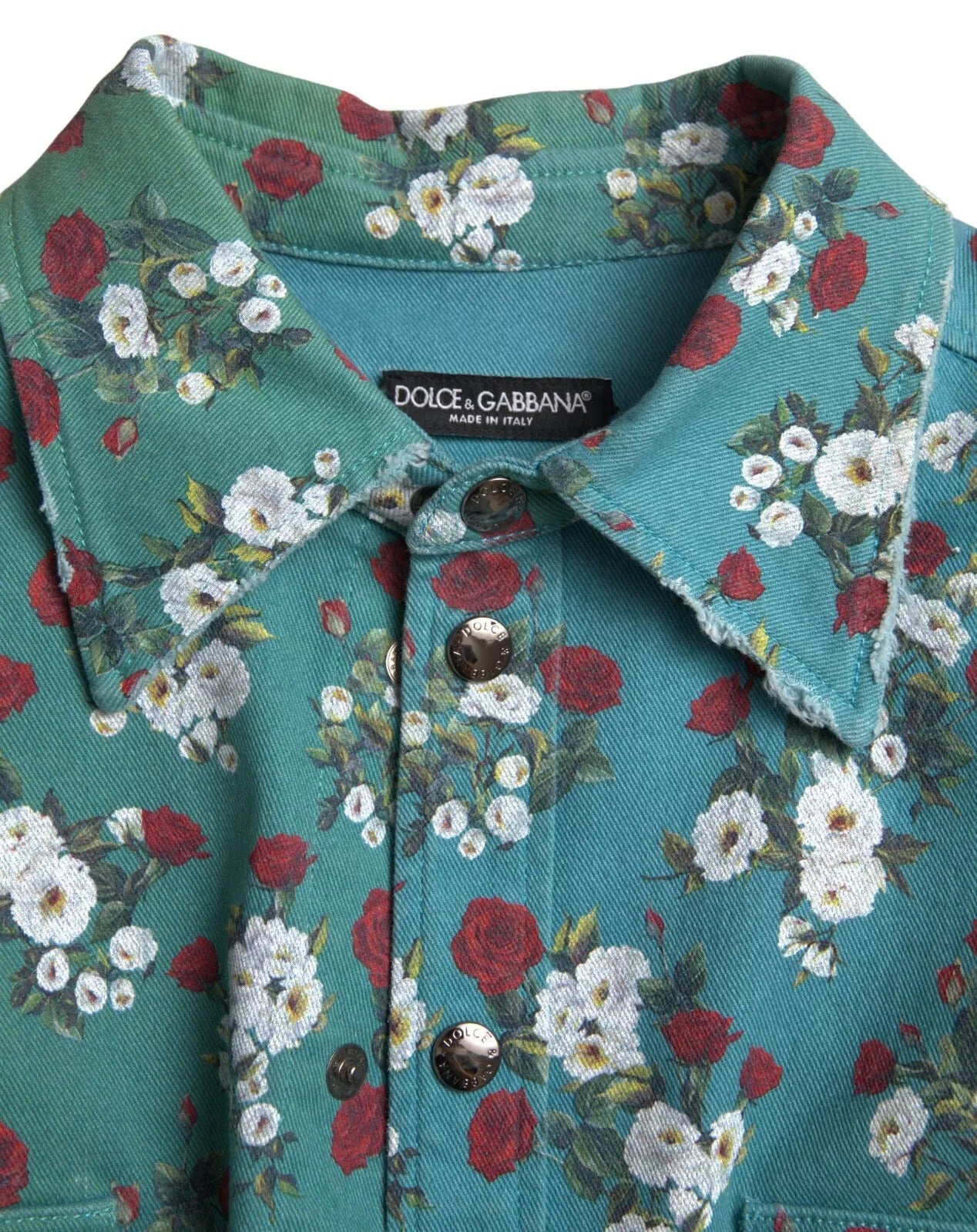 Dolce & Gabbana Blue Floral Cotton Button Down Denim Shirt