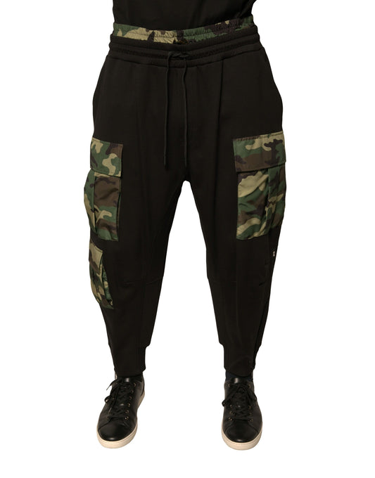 Dolce & Gabbana Black Camouflage Cotton Jogger Cargo Pants