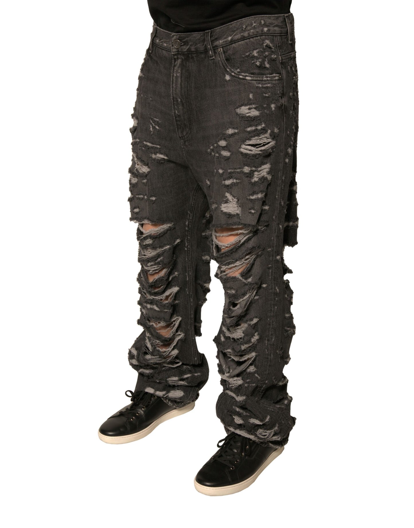 Dolce & Gabbana Gray Tattered Cotton Straight Men Denim Jeans