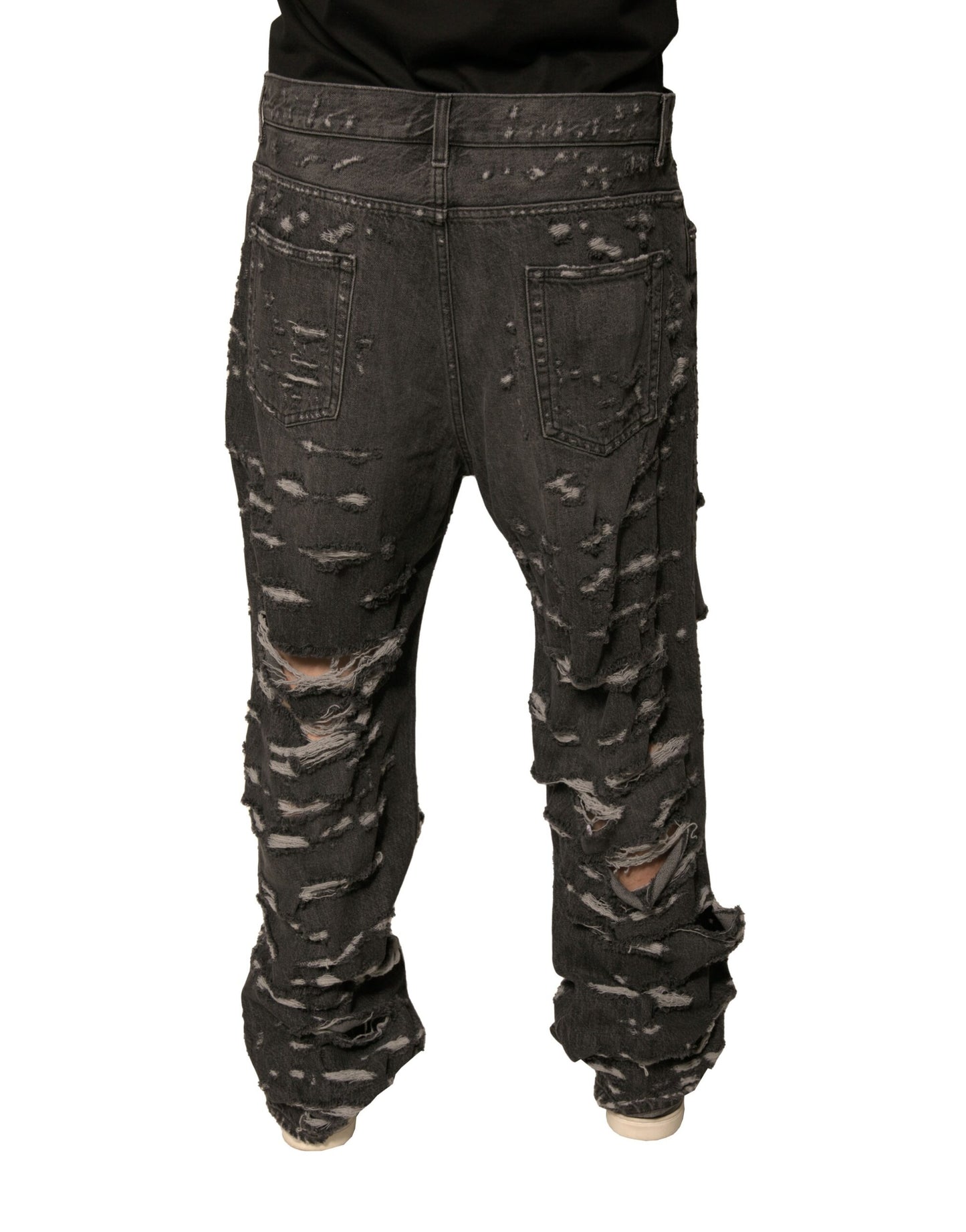 Dolce & Gabbana Gray Tattered Cotton Straight Men Denim Jeans