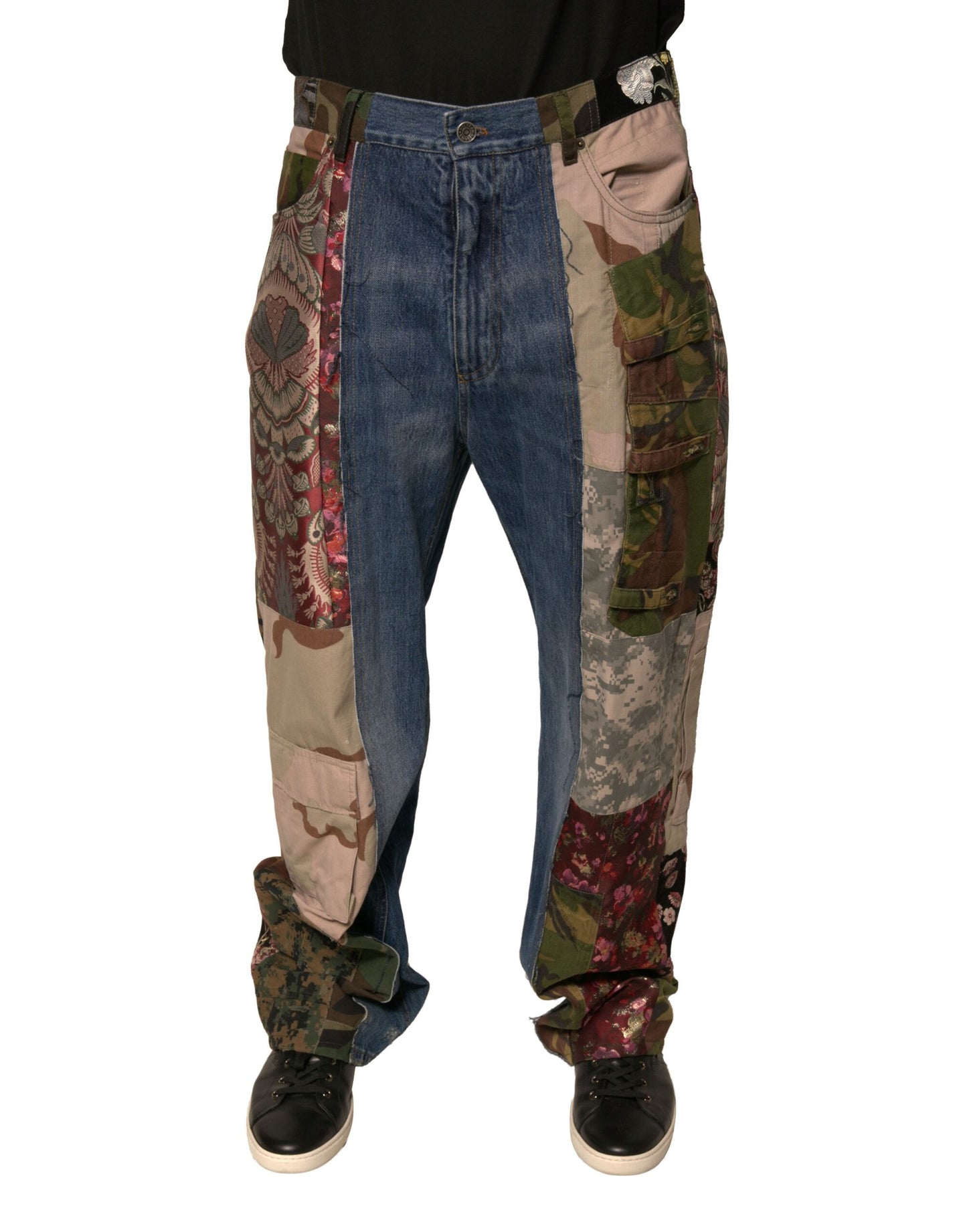 Dolce & Gabbana Blue Patchwork Cotton Straight Denim Jeans