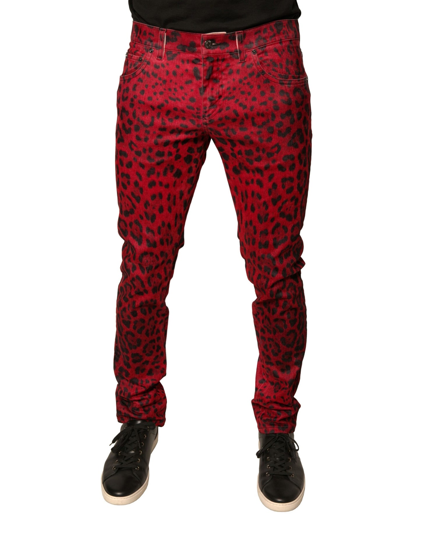 Dolce & Gabbana Red Leopard Cotton Stretch Skinny Denim Jeans