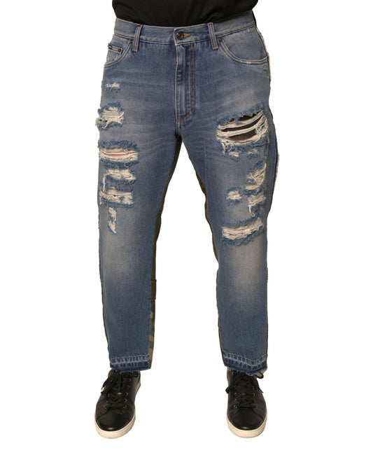 Dolce & Gabbana Blue Tattered Straight Cropped Denim Jeans