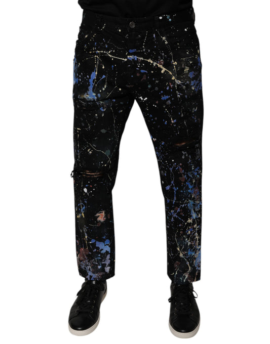 Dolce & Gabbana Black Color Splash Cotton Skinny Denim Jeans